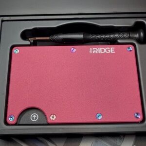 **SOLD**. RIDGE WALLET | FLAMINGO PINK w/Iridescent PVD Screw Set.  “FIRE”